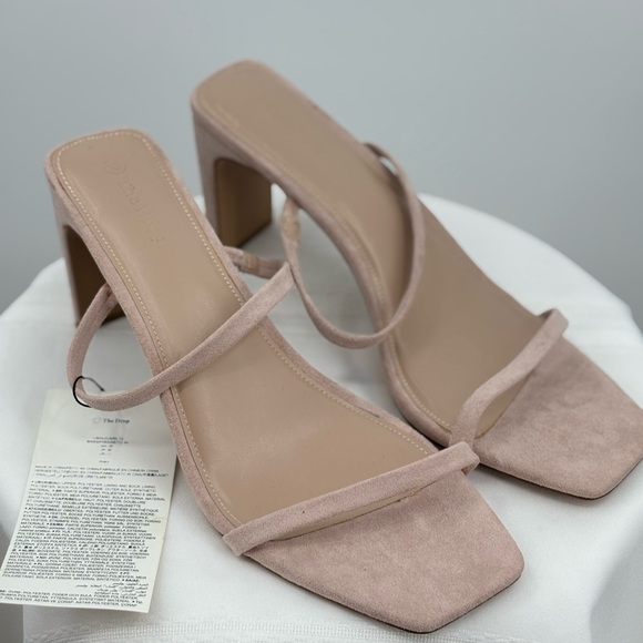 The Drop Shoes - The Drop Avery Square Toe Two Strap High Heel Sandal Blush/pink Suede, Size 13